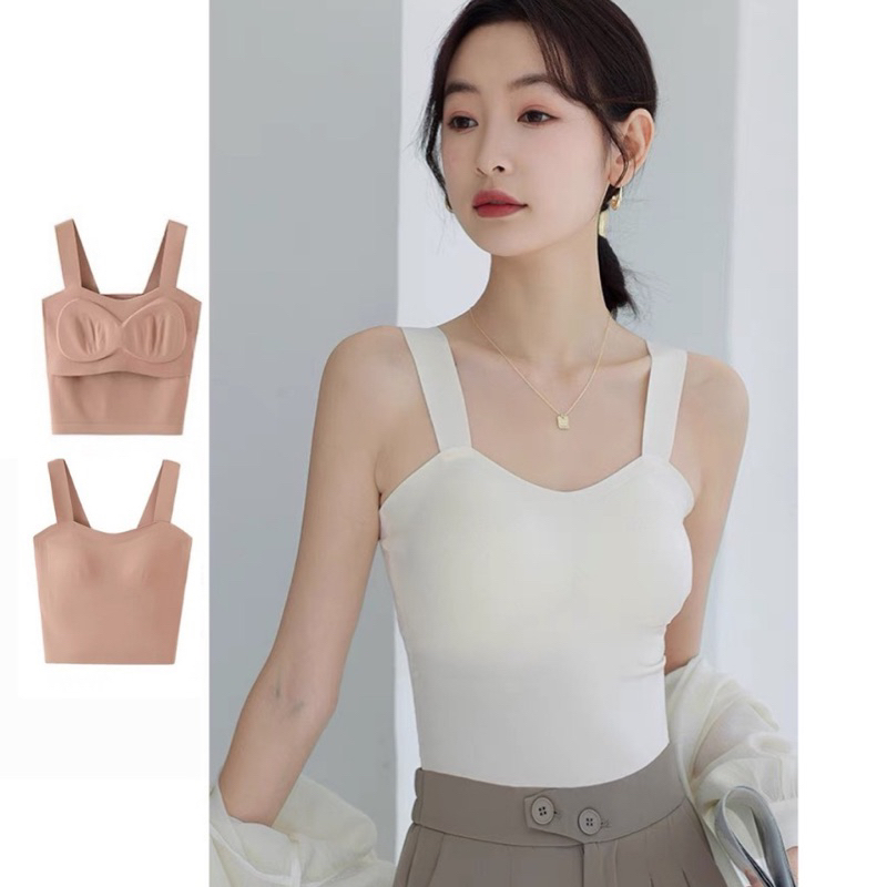 Áo Bra 2 dây croptop su đúc không đường may có đệm ngực PT67
