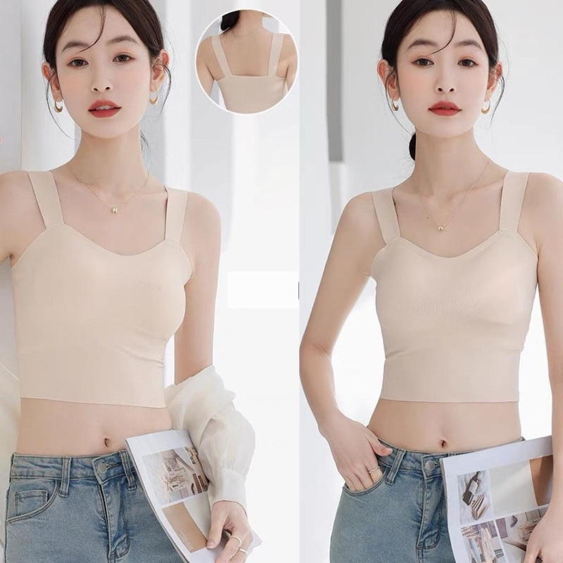 Áo Bra 2 dây croptop su đúc không đường may có đệm ngực PT67