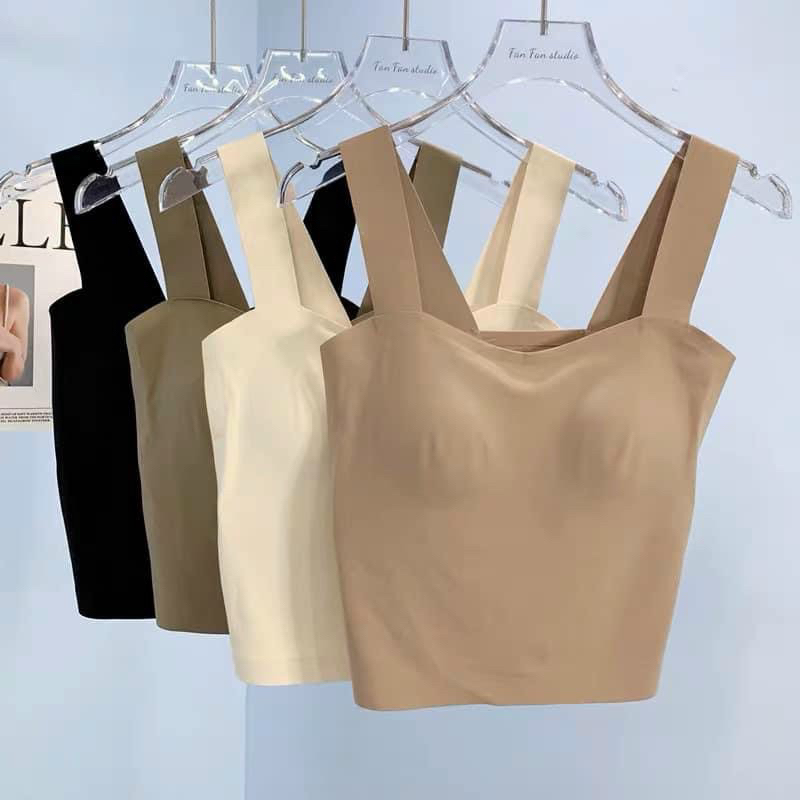 Áo Bra 2 dây croptop su đúc không đường may có đệm ngực PT67