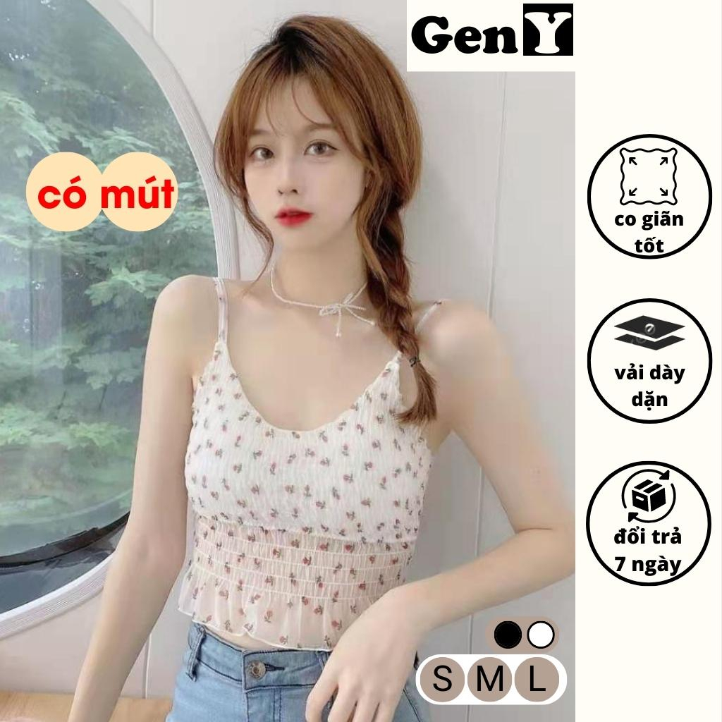 Áo 2 dây nữ GenY có mút ngực phối lưới co giãn in hoa nhí siêu đẹp đi biển cực xinh - Áo đi biển nữ đẹp -2D12- | BigBuy360 - bigbuy360.vn