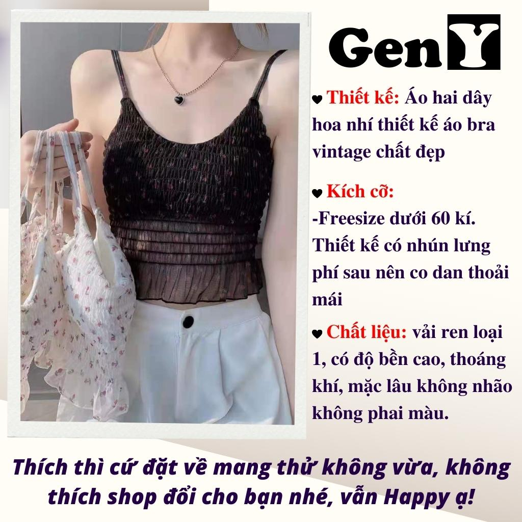 Áo 2 dây nữ GenY có mút ngực phối lưới co giãn in hoa nhí siêu đẹp đi biển cực xinh - Áo đi biển nữ đẹp -2D12- | BigBuy360 - bigbuy360.vn