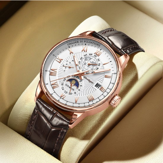 Đồng hồ nam chính hãng POEDAGAR dây da cao cấp kiểu dáng thời trang thanh lịch có lịch ngày size 40mm