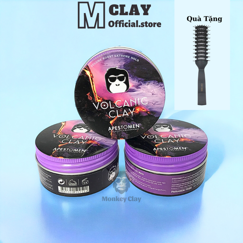 Sáp vuốt tóc nam VOLCANIC Clay & Gôm xịt tóc Keo bạc & wax vuốt tóc chính hãng Monkey Clay VOBAC