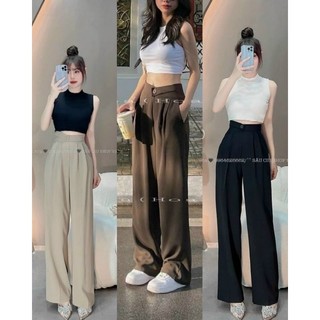 Quần ống suông nữ chất vải ruby mềm mịn suông quần thiết kế đai chéo