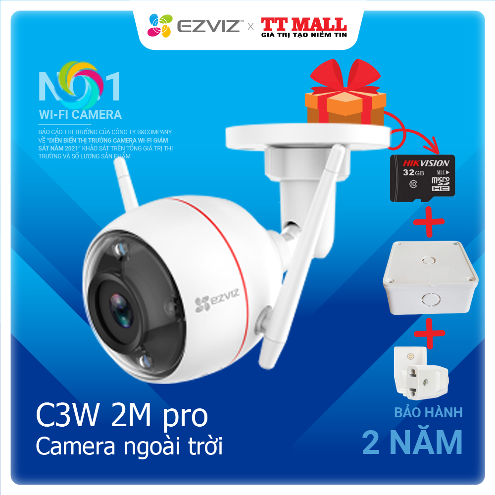 [Mã ELEZ10 giảm 10% đơn 800K] Camera ip wifi ezviz c3w pro 4M ban đêm có màu và c3w 2mp -Còi Hú Báo Động