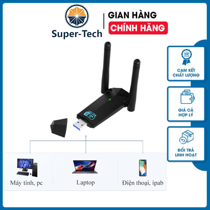 USB Wifi Thu Phát Sóng Wifi Tốc Độ Cao 1300mbps 2 Râu Kép Cho Laptop PC 2.4/5g Bộ Chuyển Đổi USB 3.0 Card Mạng Không Dây