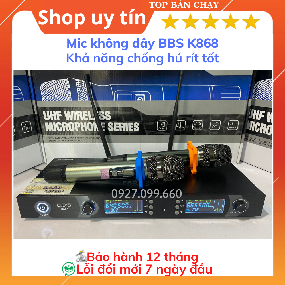 Bộ Mic Karaoke Không Dây Cao Cấp BBS K868 ,Loại Bỏ Tạp Âm Đem Lại Chất Âm Hay Cho Người Dùng.