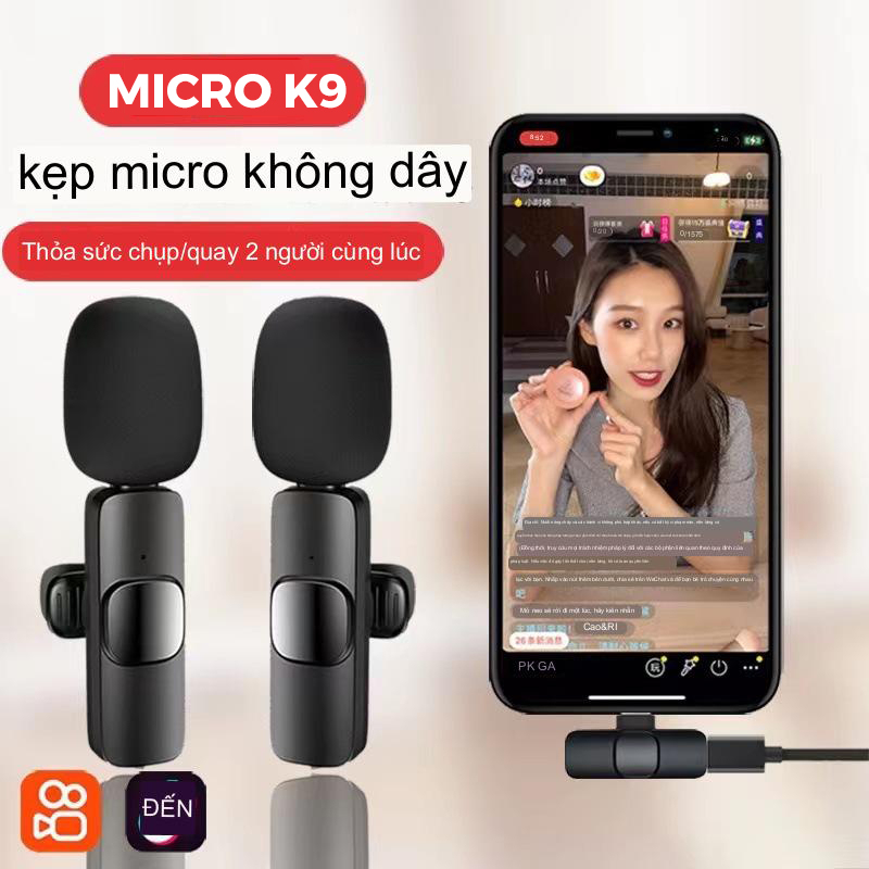 Micro thu âm không dây cài áo K8 - K9, - Khử Tiếng Ồn Cao Cấp - Khoảng Cách 20m - Chính Hãng HD DESIGN