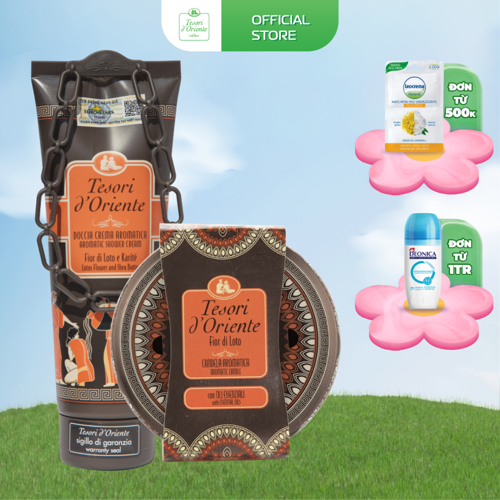 Combo Sữa tắm 250ml và Nến thơm 200g Tesori D' Oriente chính hãng nhập khẩu trực tiếp từ Ý