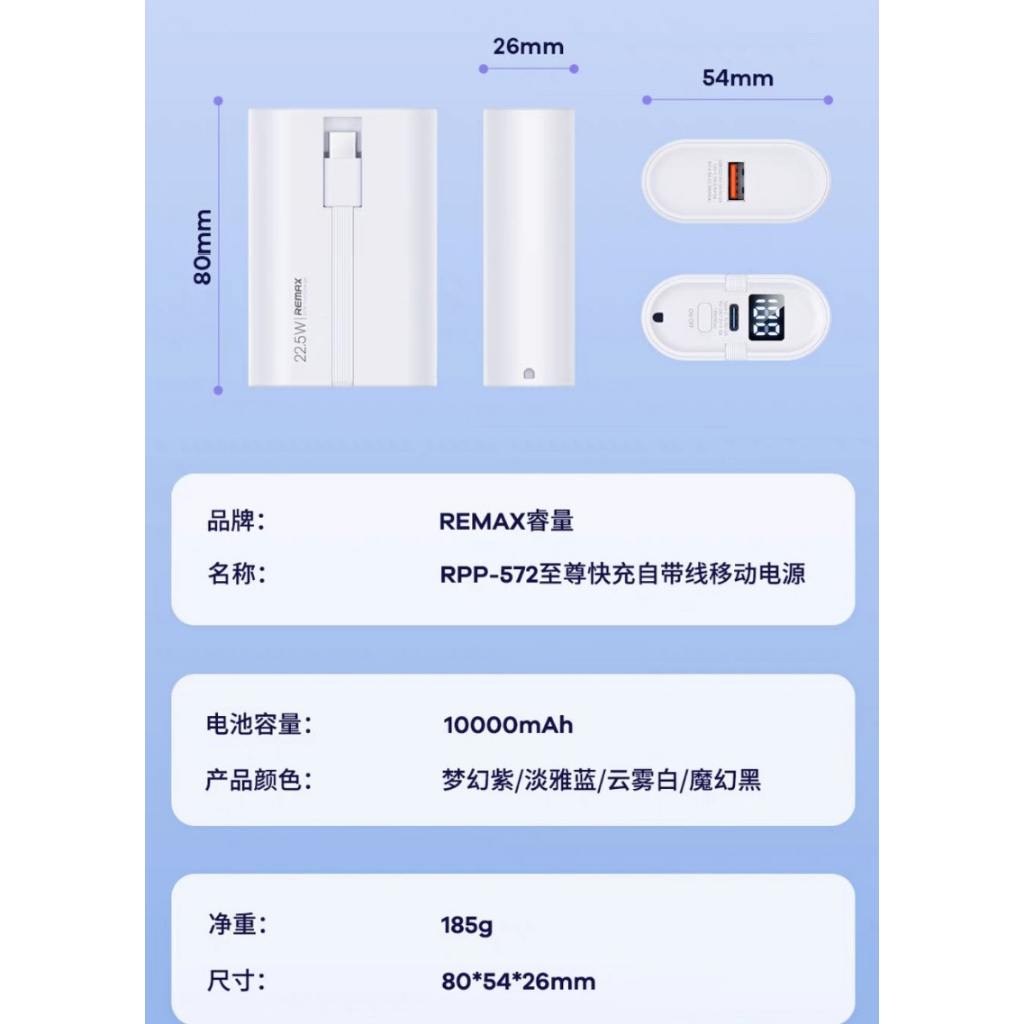 Sạc dự phòng mini, pin dự phòng sạc nhanh QC 3.0 Remax RPP-572, dung lượng 10.000mah, kích thước nhỏ gọn tiện lợi