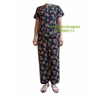 Bộ đồ lanh áo cộc quần dài cài cúc có túi bà già, bộ đồ vải tole mát cho bà