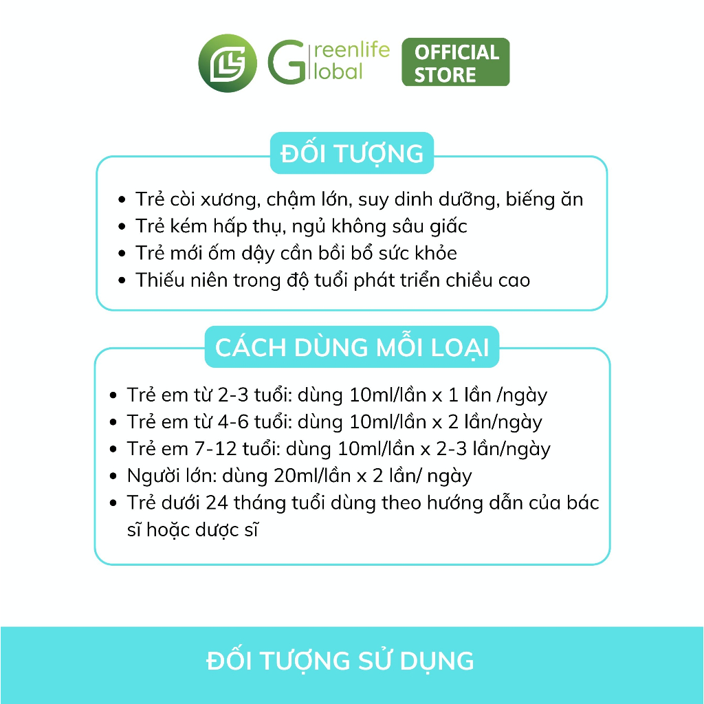 Combo CAO LỚN cho bé GrnLife - giúp trẻ tăng chiều cao, thèm ăn, ngủ ngon và phát triển toàn diện dạng siro