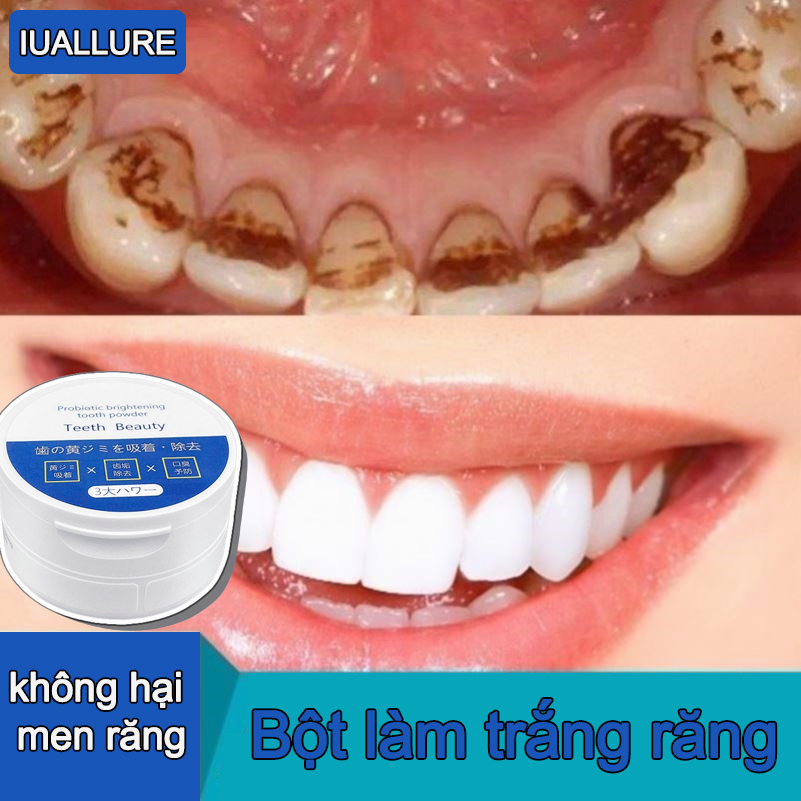 Kem đánh răng bột làm trắng răng IUALLURE làm trắng răng 50g loại bỏ mảng bám loại bỏ răng vàng nhanh chóng