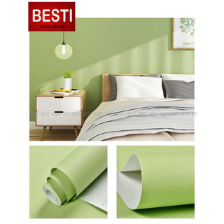 Giấy dán tường trơn 10m màu pastel phòng ngủ MÀU XANH CỐM có keo sẵn Besti