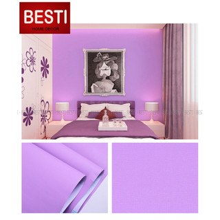 Giấy dán tường trơn có keo sẵn 10m phòng ngủ MÀU TÍM màu pastel Besti