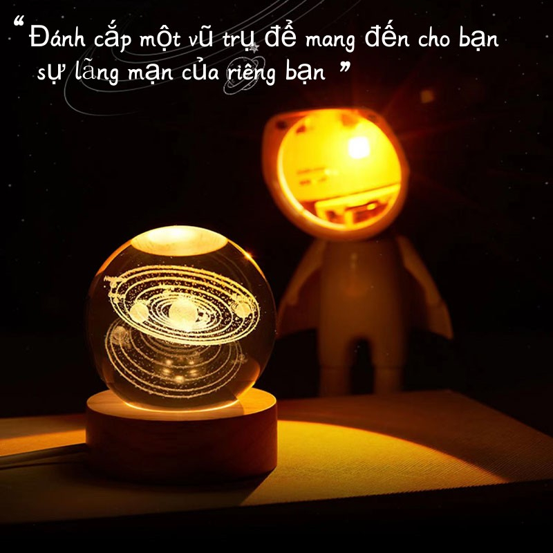 Đèn Ngủ 3D Quả Cầu Pha Lê Phát Sáng ，Trang trí máy tính để bàn, trang trí hệ mặt trời và mặt trăng, quà tặng sinh nhật