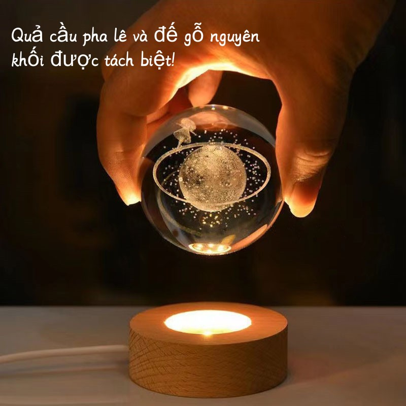 Đèn Ngủ 3D Quả Cầu Pha Lê Phát Sáng ，Trang trí máy tính để bàn, trang trí hệ mặt trời và mặt trăng, quà tặng sinh nhật