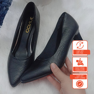 (Đen-Be) Giày Cao Gót 5 Phân Bít Mũi Da Mềm Thời Trang