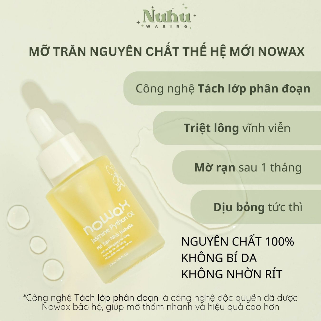 Mỡ trăn triệt lông nguyên chất NuHuWaxing 30ml 50ml, mỡ trăn hoa nhài