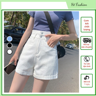  Quần Short Jean Cạp Cao Gấp Gấu Ống Suông Cá Tính_Q1