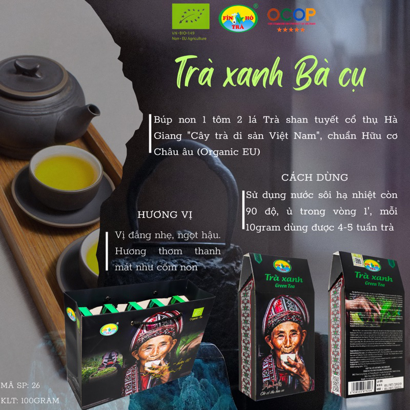 Trà xanh Shan tuyết cổ thụ - Trà Bà cụ hữu cơ Châu Âu (100g)