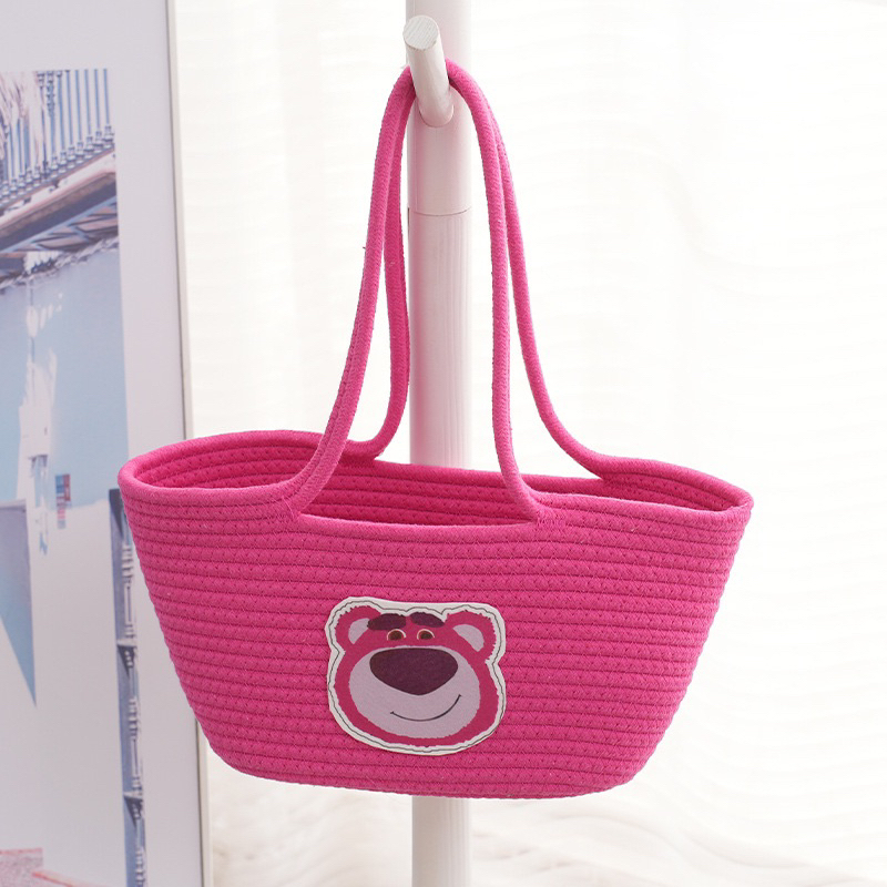 Túi gấu dâu hồng cotton đeo vai cực xinh siêu hot 2023