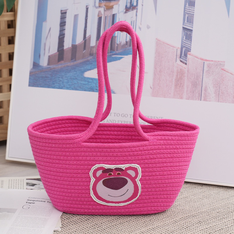 Túi gấu dâu hồng cotton đeo vai cực xinh siêu hot 2023