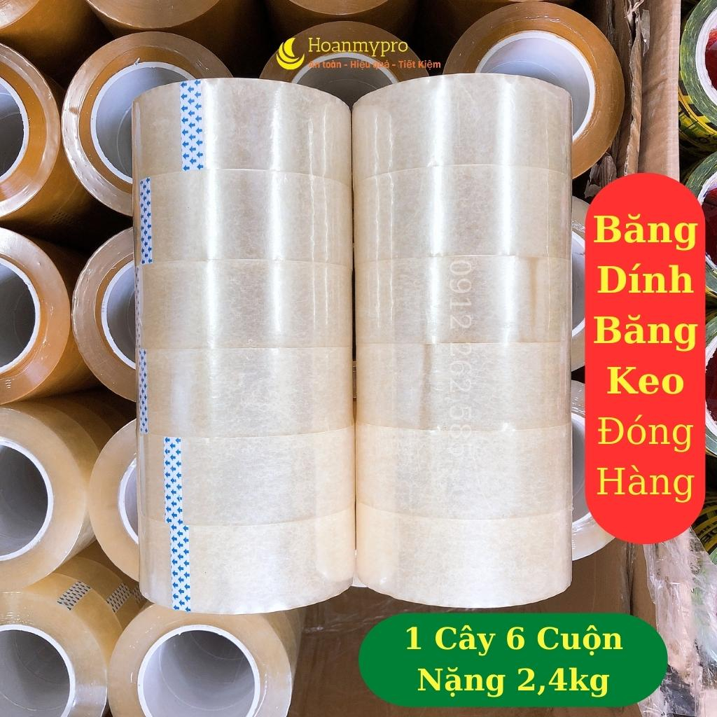 Băng keo Đóng Hàng cọc 6 cuộn băng dính nặng 2,4kg lõi nhựa mỏng hoanmypro