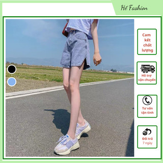  Quần Short Cạp Cao Xẻ V Gấu