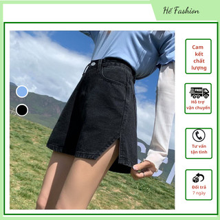  Quần Short Jean Cạp Cao Xẻ V Gấu Thời Trang
