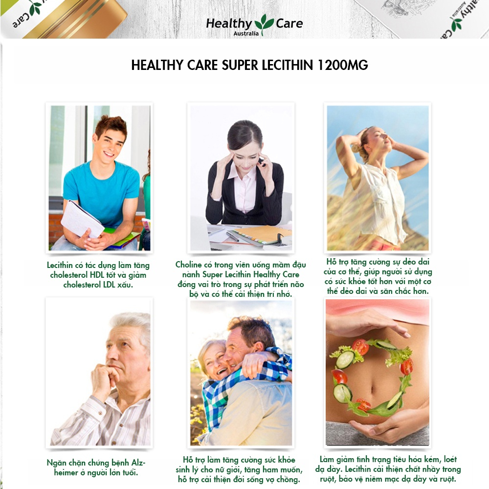 Mầm đậu nành Healthy Care Super Lecithin điều hòa nội tiết tố tăng cường sức khoẻ phái nữ 100 viên