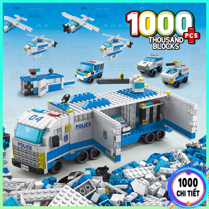 [ 1000 Chi Tiết] Bộ đồ chơi lắp ráp Lego Xe Cảnh Sát Swat 1000 Chi tiết xanh kèm lego xếp hình cảnh sát swat, máy bay