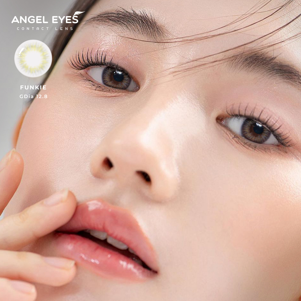 Kính áp tròng xám tây tự nhiên Funkie thương hiệu Angel Eyes đường kính nhỏ có độ từ 0 đến 8