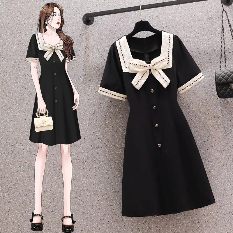 🌸Hàng Order(Sẵn 4XL)🌸Váy Đầm Bigsize Cổ Nơ Cách Điệu Viền Trắng Dáng Xoè Tiểu Thư Nữ Tính🌸 Hàng Quảng Châu