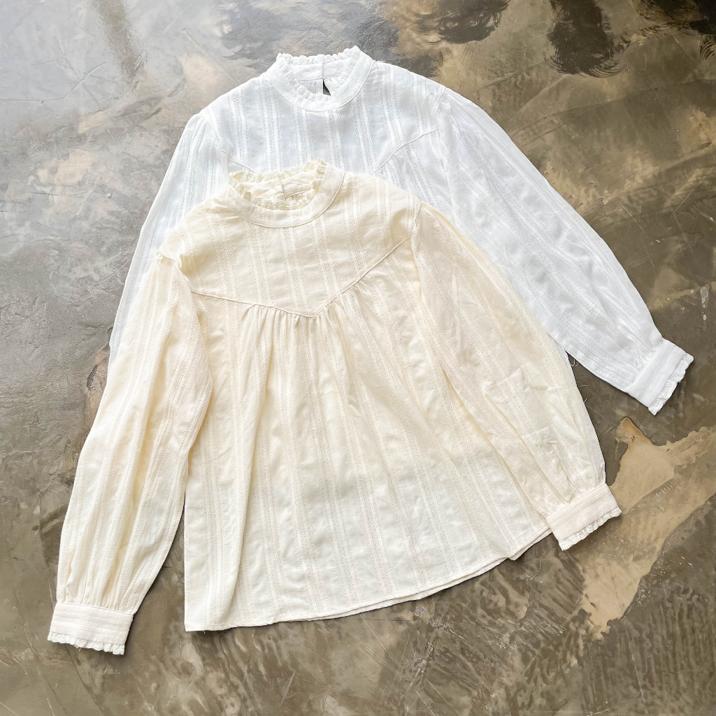 Áo voan babydoll cổ cao tay bo trơn 2 màu LENCLOTHING 9561