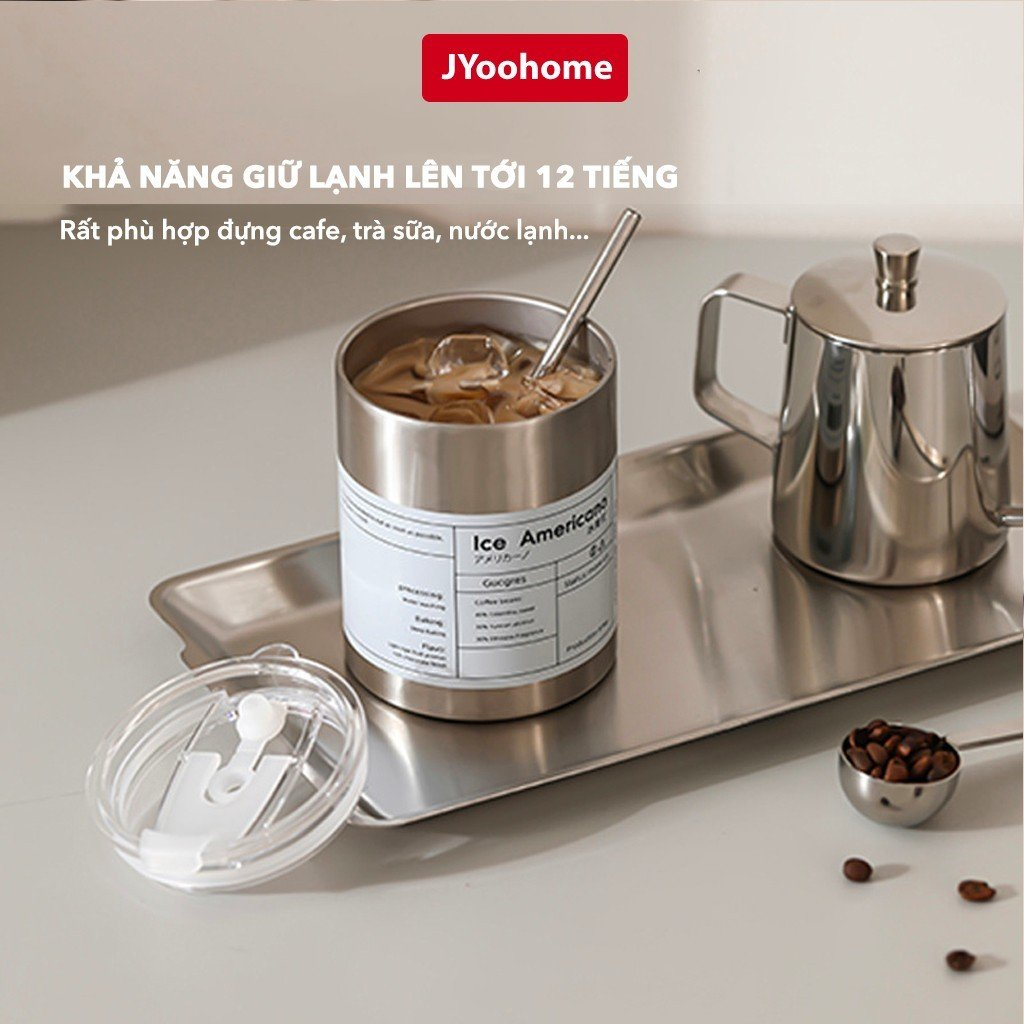 Ly giữ nhiệt có ống hút iced Americano JYoohome Bình Nước giữ nhiệt inox 304 cao cấp không gỉ, Cốc uống nước tiện lợi