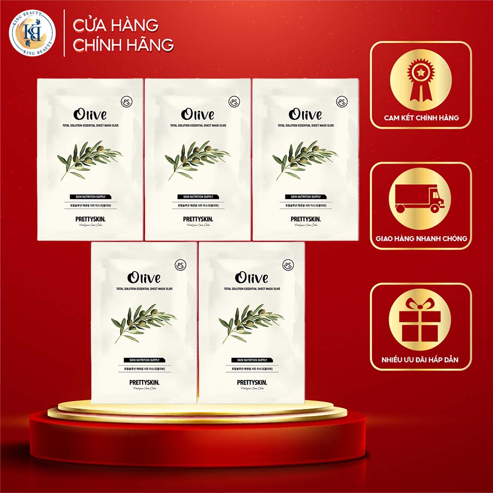 Combo 5 Mặt Nạ Tinh Chất Olive Dưỡng Ẩm, Chỗng Lão Hoá Prettyskin Total Solution Essential Sheet Mask 23ml x5 - OLIVE