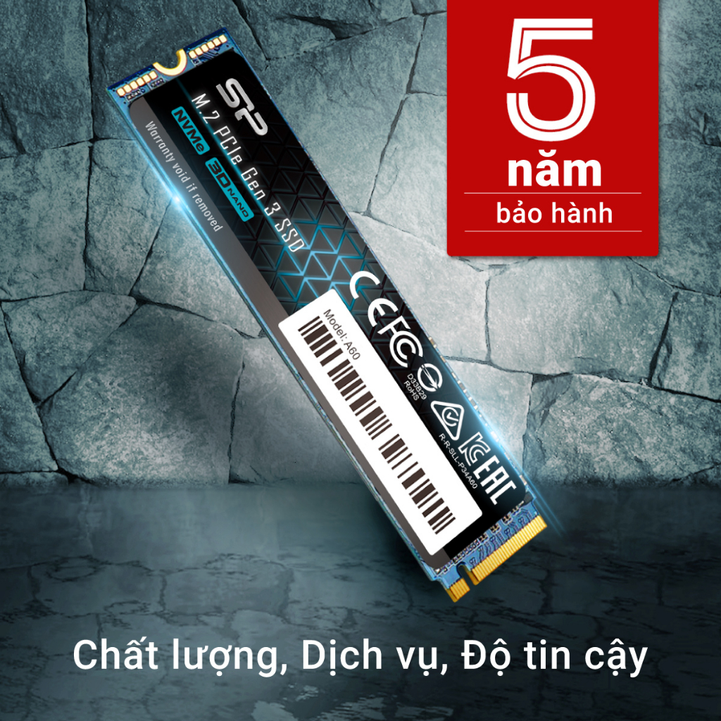 Ổ cứng SSD M.2 NVME Silicon Power Đọc/Viết (tối đa) 2,200 MB/s.1,600MB/s 128GB 256GB 512GB 1TB M.2 2280 PCIe Gen3x4 _A60