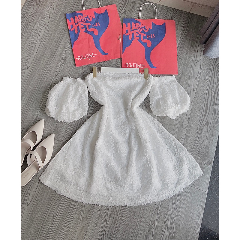 Đầm suông bẹt vai bông xù 2 lớp siêu đẹp hàng chuẩn-pl29