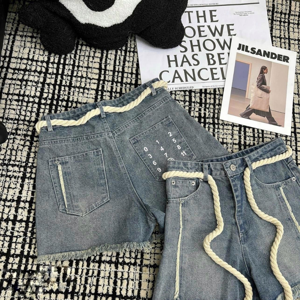 Quần Short Nữ Ống Rộng Kèm Dây Thừng Viền Kiểu Tua Rua Cá Tính