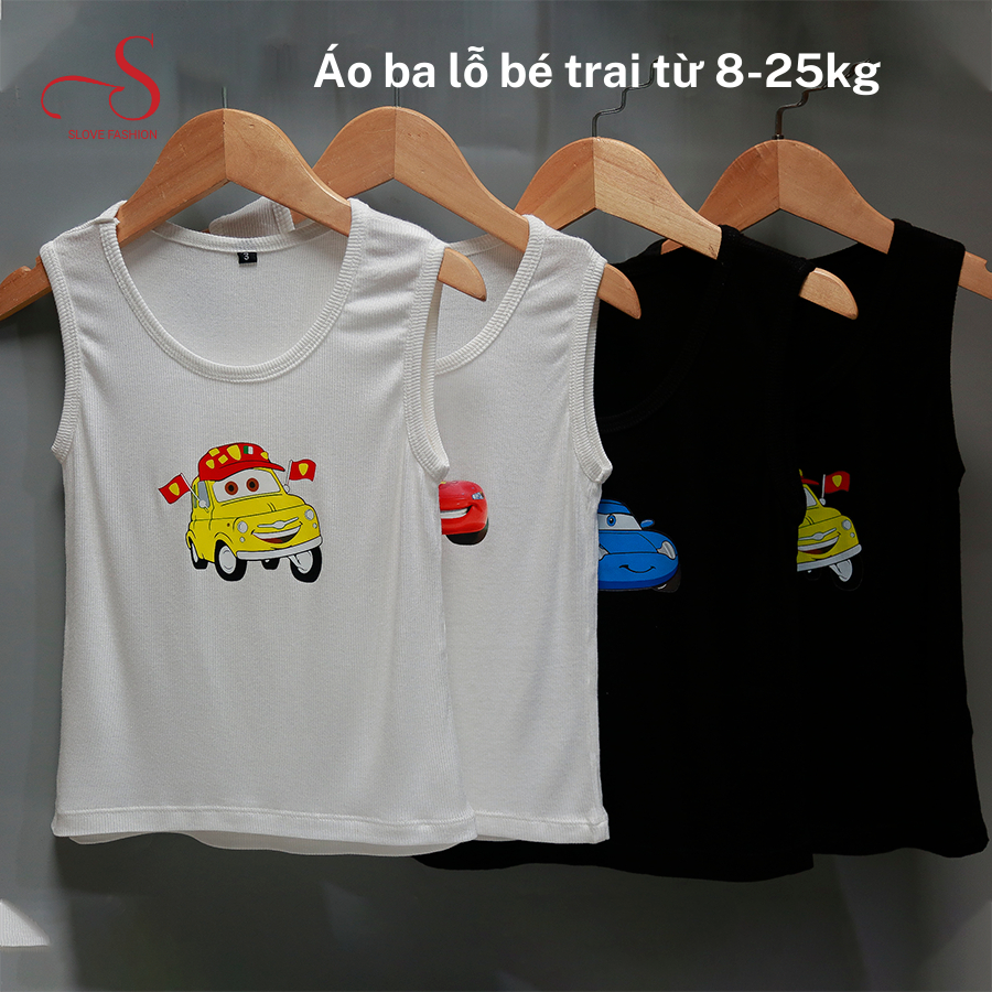 Áo Phông ba lỗ Slove, Áo thun tăm cotton 100% mềm mát thấm mồ hôi cho bé từ 8-25kg, có 2 màu đen và trắng