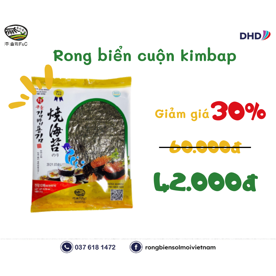 Rong Biển Cuộn Cơm Solmoi, Rong Biển Cuộn Sushi, Gimbap Lá Thơm Ngon Bổ Sung Chất Dinh Dương Cho Cả Gia Đình Gói 22g