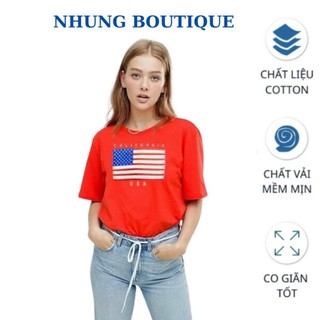 (Sale lẻ size) Áo Thun Cờ Mỹ  Nhung Boutique, Chất Cotton Hữu Cơ 4 Chiều Cao Cấp, Thoáng Mát, Form Basic Nam Nữ