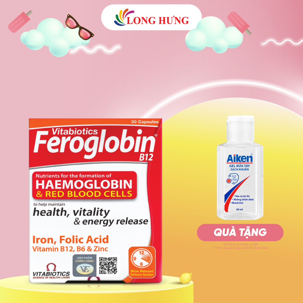Viên uống Vitabiotics Feroglobin B12 bổ sung sắt (30 viên)