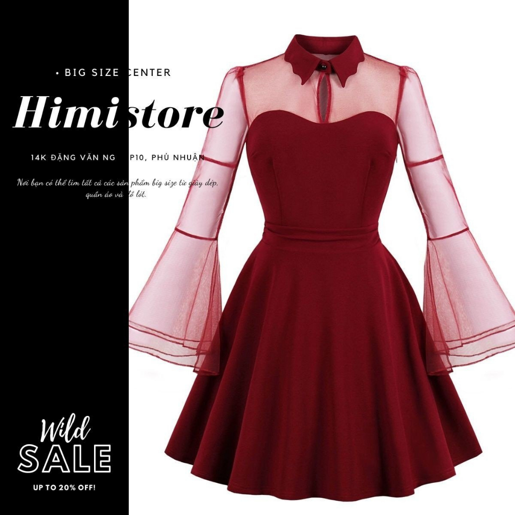 ĐẦM DỰ TIỆC KIỂU CHỮ A BIGSIZE NỮ CO DÃN PHỐI TAY LOE DÀI SANG TRỌNG - HIMISTORE - HM431