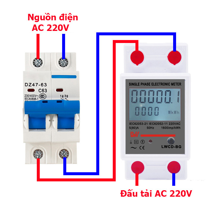 Đồng hồ đo điện LW 220V có nút RESET độ chính xác cao màn hình hiển thị LCD P U I Kwh công tơ điện tử 1 pha
