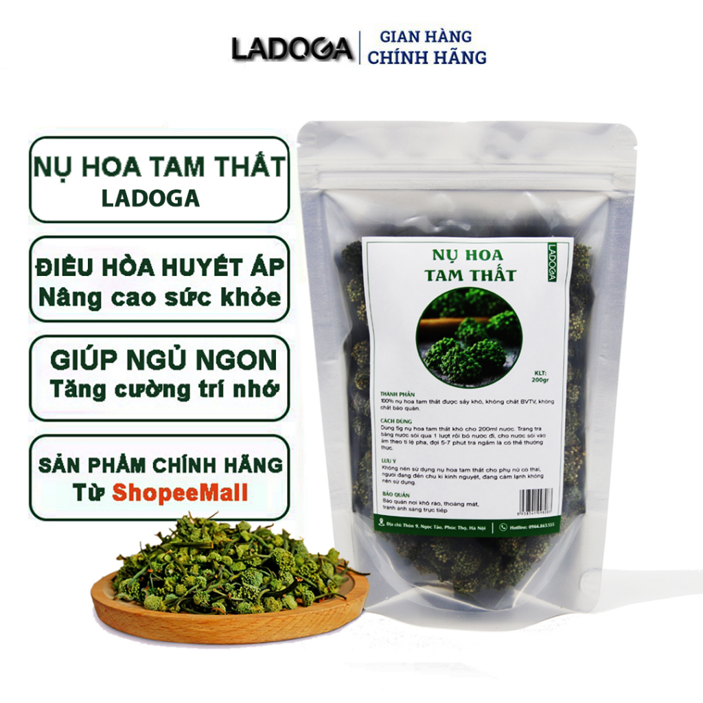 Trà nụ hoa tam thất LADOGA đóng 100g, 200g dùng để pha trà giúp ngủ ngon, thanh nhiệt, ổn định huyết áp, tim mạch