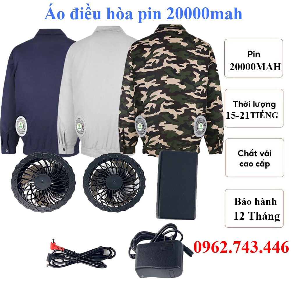 Áo Chống Nắng Có Quạt công nghệ Nhật Bản, Pin 20000MAH Chạy 15-21H, chống nóng và chống tia tử ngoại, thoải mái làm việc
