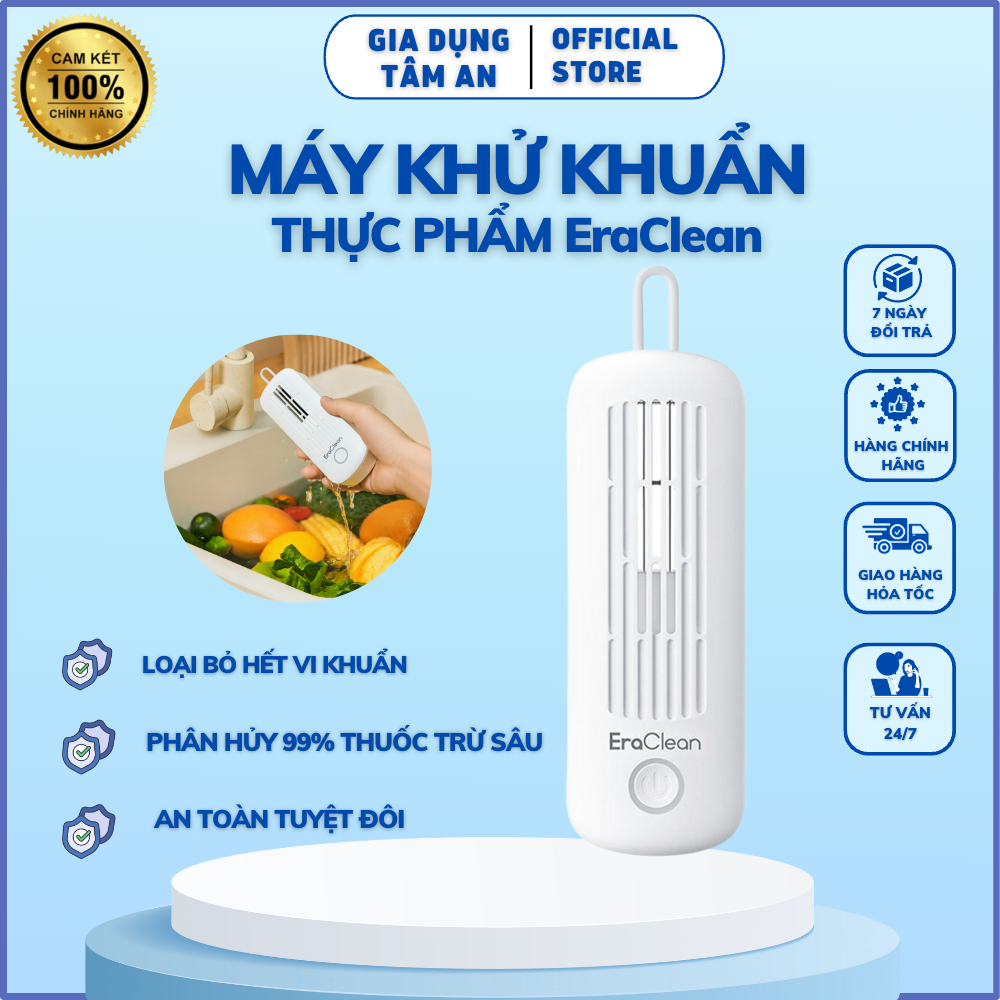 Máy khử khuẩn thực phẩm rau củ EraClean công nghệ Hydroxyl, Diệt khuẩn 99,99% siêu sạch, an toàn. Bảo Hành 24 tháng