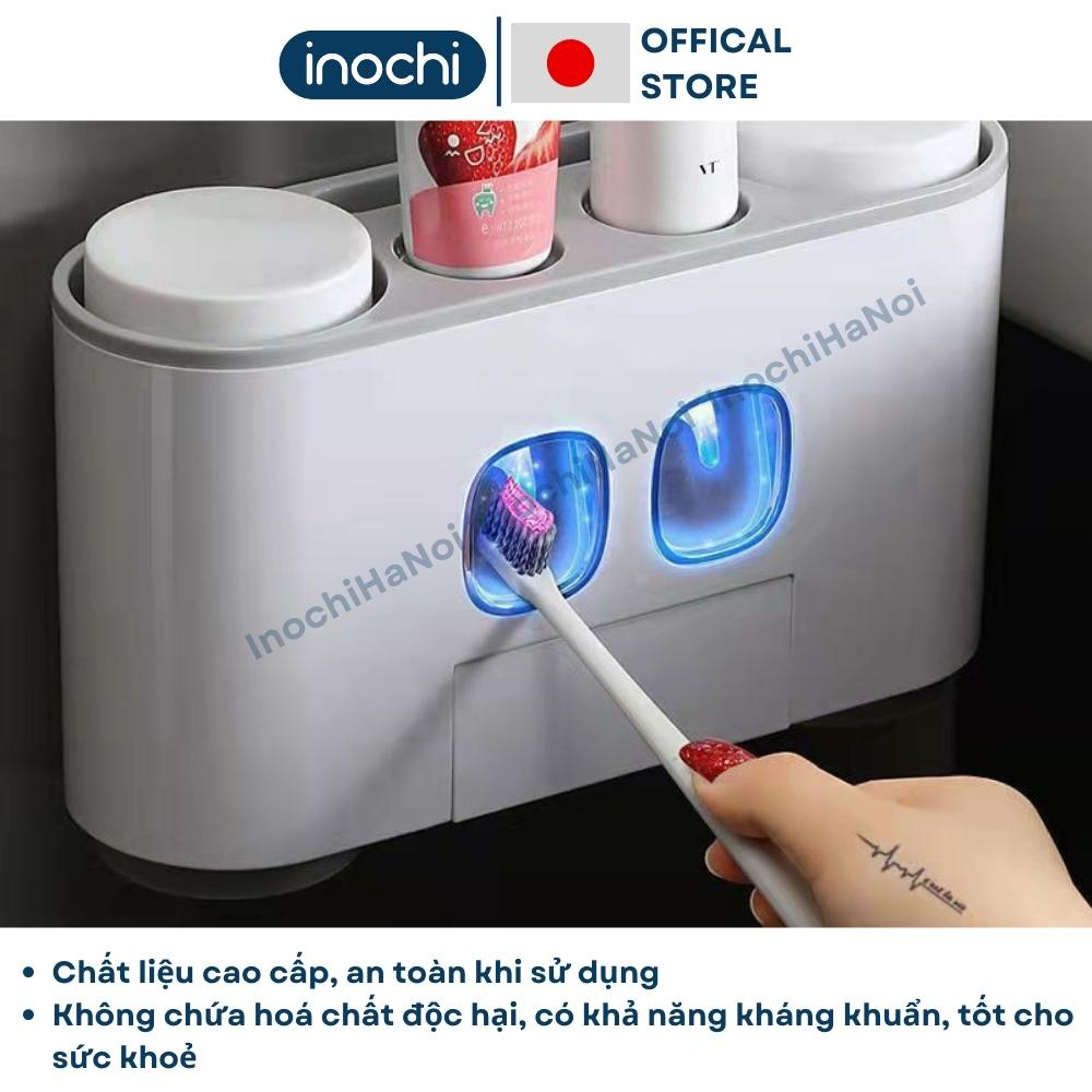 Bộ Nhả Kem Đánh Răng Tự Động Inochi - Kệ Treo Bàn Chải Lắp Đặt Dán Tường Gạch Men Kèm Cốc Hút Nam Châm